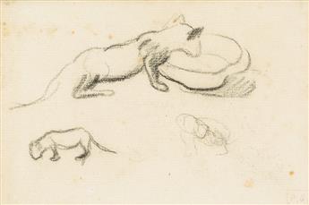 PAUL GAUGUIN Étude de Chats; Deux Têtes dhommes.
